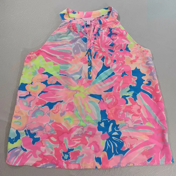 Lilly Pulitzer Bailey Multicolor Sleeveless Silk Top Women's Size M Floral - Picture 3 of 6